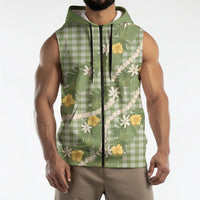 Aloha Puakenikeni Anthurium Pikake Lei Sleeveless Zip Hoodie Green Hawaiian Palaka Pattern LT9 - Polynesian Pride