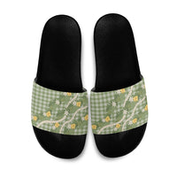 Aloha Puakenikeni Anthurium Pikake Lei Slide Sandals Green Hawaiian Palaka Pattern LT9 Green - Polynesian Pride