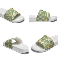 Aloha Puakenikeni Anthurium Pikake Lei Slide Sandals Green Hawaiian Palaka Pattern LT9 - Polynesian Pride