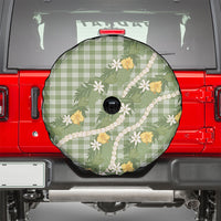 Aloha Puakenikeni Anthurium Pikake Lei Spare Tire Cover Green Hawaiian Palaka Pattern LT9 - Polynesian Pride