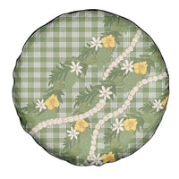 Aloha Puakenikeni Anthurium Pikake Lei Spare Tire Cover Green Hawaiian Palaka Pattern LT9 - Polynesian Pride