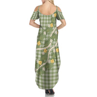 Aloha Puakenikeni Anthurium Pikake Lei Summer Maxi Dress Green Hawaiian Palaka Pattern LT9 - Polynesian Pride