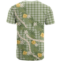 Aloha Puakenikeni Anthurium Pikake Lei T Shirt Green Hawaiian Palaka Pattern