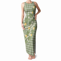 Aloha Puakenikeni Anthurium Pikake Lei Tank Maxi Dress Green Hawaiian Palaka Pattern LT9 Women Green - Polynesian Pride