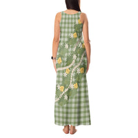 Aloha Puakenikeni Anthurium Pikake Lei Tank Maxi Dress Green Hawaiian Palaka Pattern LT9 - Polynesian Pride
