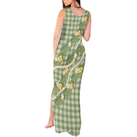 Aloha Puakenikeni Anthurium Pikake Lei Tank Maxi Dress Green Hawaiian Palaka Pattern LT9 - Polynesian Pride