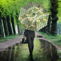 Aloha Puakenikeni Anthurium Pikake Lei Umbrella Green Hawaiian Palaka Pattern