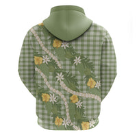 Aloha Puakenikeni Anthurium Pikake Lei Zip Hoodie Green Hawaiian Palaka Pattern