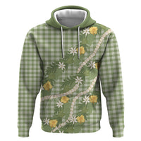 Aloha Puakenikeni Anthurium Pikake Lei Zip Hoodie Green Hawaiian Palaka Pattern LT9 Pullover Hoodie Green - Polynesian Pride