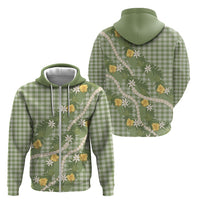 Aloha Puakenikeni Anthurium Pikake Lei Zip Hoodie Green Hawaiian Palaka Pattern LT9 - Polynesian Pride