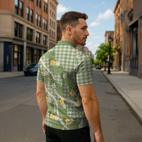 Aloha Puakenikeni Anthurium Pikake Lei Zipper Polo Shirt Green Hawaiian Palaka Pattern LT9 - Polynesian Pride