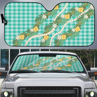 Aloha Puakenikeni Anthurium Pikake Lei Auto Sun Shade Marine Hawaiian Palaka Pattern LT9 Marine - Polynesian Pride