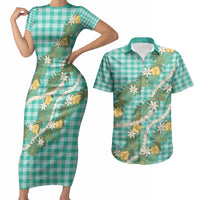 Aloha Puakenikeni Anthurium Pikake Lei Couples Matching Short Sleeve Bodycon Dress and Hawaiian Shirt Marine Hawaiian Palaka Pattern LT9 Marine - Polynesian Pride