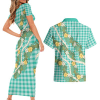 Aloha Puakenikeni Anthurium Pikake Lei Couples Matching Short Sleeve Bodycon Dress and Hawaiian Shirt Marine Hawaiian Palaka Pattern LT9 - Polynesian Pride