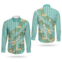 Aloha Puakenikeni Anthurium Pikake Lei Couples Matching Short Sleeve Bodycon Dress and Long Sleeve Button Shirt Marine Hawaiian Palaka Pattern LT9 - Polynesian Pride