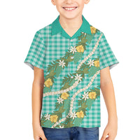 Aloha Puakenikeni Anthurium Pikake Lei Family Matching Long Sleeve Bodycon Dress and Hawaiian Shirt Marine Hawaiian Palaka Pattern