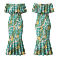 Aloha Puakenikeni Anthurium Pikake Lei Family Matching Mermaid Dress and Hawaiian Shirt Marine Hawaiian Palaka Pattern LT9 Mom's Dress Marine - Polynesian Pride