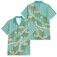 Aloha Puakenikeni Anthurium Pikake Lei Family Matching Off The Shoulder Long Sleeve Dress and Hawaiian Shirt Marine Hawaiian Palaka Pattern LT9 Dad's Shirt - Short Sleeve Marine - Polynesian Pride