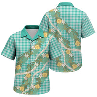 Aloha Puakenikeni Anthurium Pikake Lei Family Matching Off The Shoulder Long Sleeve Dress and Hawaiian Shirt Marine Hawaiian Palaka Pattern LT9 Son's Shirt Marine - Polynesian Pride