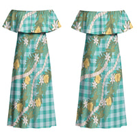 Aloha Puakenikeni Anthurium Pikake Lei Family Matching Off Shoulder Maxi Dress and Hawaiian Shirt Marine Hawaiian Palaka Pattern LT9 Mom's Dress Marine - Polynesian Pride