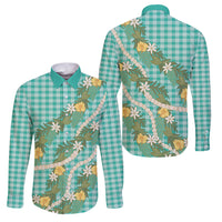 Aloha Puakenikeni Anthurium Pikake Lei Family Matching Off Shoulder Maxi Dress and Hawaiian Shirt Marine Hawaiian Palaka Pattern LT9 Dad's Shirt - Long Sleeve Marine - Polynesian Pride