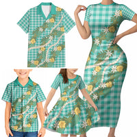 Aloha Puakenikeni Anthurium Pikake Lei Family Matching Short Sleeve Bodycon Dress and Hawaiian Shirt Marine Hawaiian Palaka Pattern LT9 - Polynesian Pride
