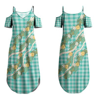 Aloha Puakenikeni Anthurium Pikake Lei Family Matching Summer Maxi Dress and Hawaiian Shirt Marine Hawaiian Palaka Pattern LT9 Mom's Dress Marine - Polynesian Pride