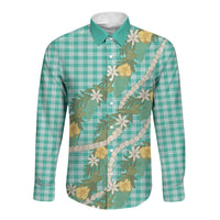 Aloha Puakenikeni Anthurium Pikake Lei Long Sleeve Button Shirt Marine Hawaiian Palaka Pattern LT9 Unisex Marine - Polynesian Pride