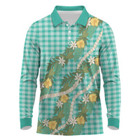 Aloha Puakenikeni Anthurium Pikake Lei Long Sleeve Polo Shirt Marine Hawaiian Palaka Pattern LT9 Marine - Polynesian Pride