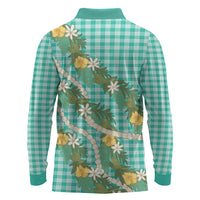 Aloha Puakenikeni Anthurium Pikake Lei Long Sleeve Polo Shirt Marine Hawaiian Palaka Pattern LT9 - Polynesian Pride