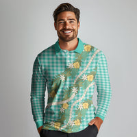 Aloha Puakenikeni Anthurium Pikake Lei Long Sleeve Polo Shirt Marine Hawaiian Palaka Pattern LT9 - Polynesian Pride