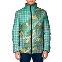 Aloha Puakenikeni Anthurium Pikake Lei Padded Jacket Marine Hawaiian Palaka Pattern