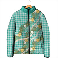 Aloha Puakenikeni Anthurium Pikake Lei Padded Jacket Marine Hawaiian Palaka Pattern