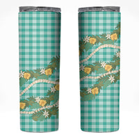 Aloha Puakenikeni Anthurium Pikake Lei Skinny Tumbler Marine Hawaiian Palaka Pattern