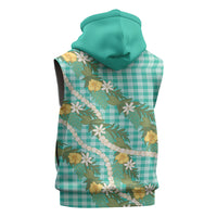 Aloha Puakenikeni Anthurium Pikake Lei Sleeveless Hoodie Marine Hawaiian Palaka Pattern LT9 - Polynesian Pride