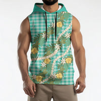 Aloha Puakenikeni Anthurium Pikake Lei Sleeveless Hoodie Marine Hawaiian Palaka Pattern LT9 - Polynesian Pride