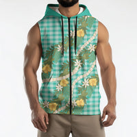 Aloha Puakenikeni Anthurium Pikake Lei Sleeveless Zip Hoodie Marine Hawaiian Palaka Pattern LT9 - Polynesian Pride