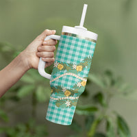 Aloha Puakenikeni Anthurium Pikake Lei Tumbler With Handle Marine Hawaiian Palaka Pattern