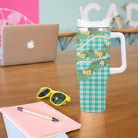 Aloha Puakenikeni Anthurium Pikake Lei Tumbler With Handle Marine Hawaiian Palaka Pattern