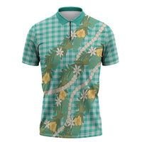 Aloha Puakenikeni Anthurium Pikake Lei Zipper Polo Shirt Marine Hawaiian Palaka Pattern LT9 Marine - Polynesian Pride