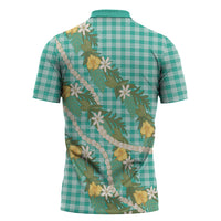 Aloha Puakenikeni Anthurium Pikake Lei Zipper Polo Shirt Marine Hawaiian Palaka Pattern LT9 - Polynesian Pride