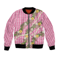 Aloha Puakenikeni Anthurium Pikake Lei Bomber Jacket Tropical Pink Hawaiian Palaka Pattern LT9 Unisex Pink - Polynesian Pride