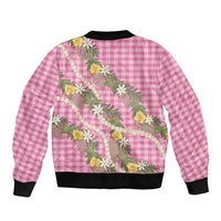Aloha Puakenikeni Anthurium Pikake Lei Bomber Jacket Tropical Pink Hawaiian Palaka Pattern LT9 - Polynesian Pride