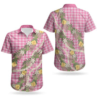 Aloha Puakenikeni Anthurium Pikake Lei Couples Matching Puletasi and Hawaiian Shirt Tropical Pink Hawaiian Palaka Pattern LT9 - Polynesian Pride