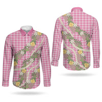 Aloha Puakenikeni Anthurium Pikake Lei Couples Matching Short Sleeve Bodycon Dress and Long Sleeve Button Shirt Tropical Pink Hawaiian Palaka Pattern LT9 - Polynesian Pride