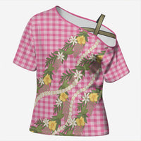 Aloha Puakenikeni Anthurium Pikake Lei Cross Shoulder Shirt Tropical Pink Hawaiian Palaka Pattern LT9 Female Pink - Polynesian Pride