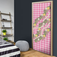 Aloha Puakenikeni Anthurium Pikake Lei Door Cover Tropical Pink Hawaiian Palaka Pattern