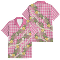 Aloha Puakenikeni Anthurium Pikake Lei Family Matching Mermaid Dress and Hawaiian Shirt Tropical Pink Hawaiian Palaka Pattern LT9 Dad's Shirt - Short Sleeve Pink - Polynesian Pride