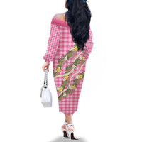 Aloha Puakenikeni Anthurium Pikake Lei Family Matching Off The Shoulder Long Sleeve Dress and Hawaiian Shirt Tropical Pink Hawaiian Palaka Pattern