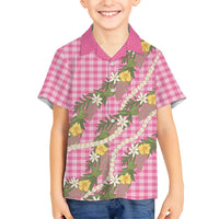 Aloha Puakenikeni Anthurium Pikake Lei Family Matching Off Shoulder Short Dress and Hawaiian Shirt Tropical Pink Hawaiian Palaka Pattern